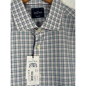 Saville Row NEW Blue/Pink Multi Check Broadcloth Slim Shirt 17.5 34-35 Office